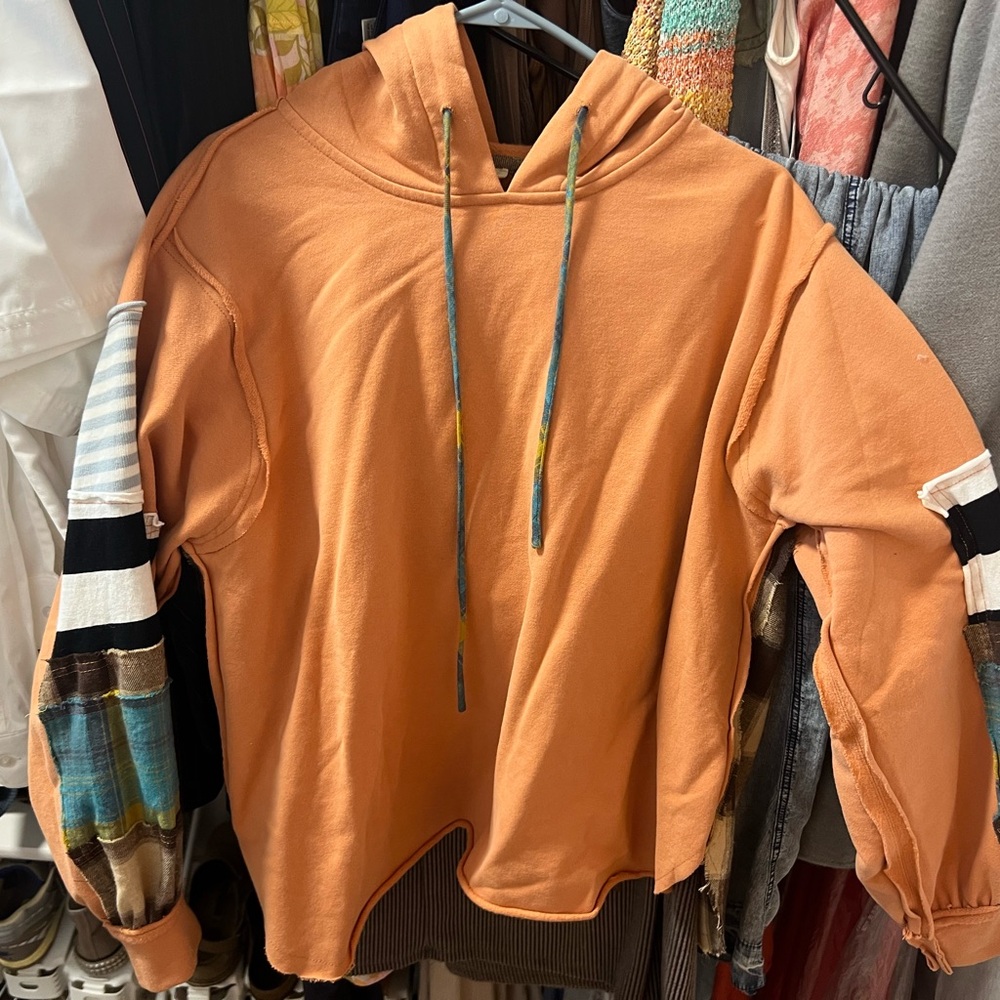 Orange Hoodie with Colorful Sleeves
